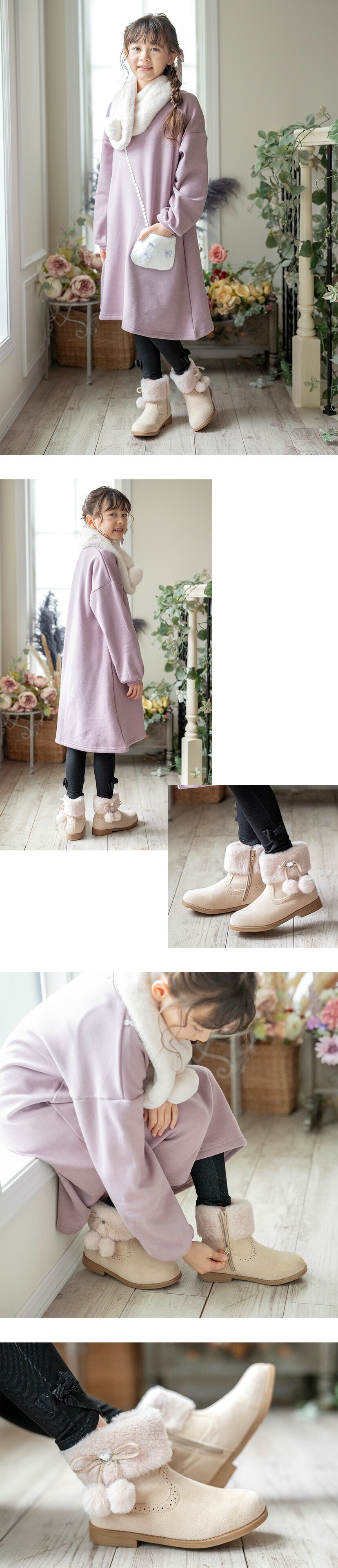 ファーとリボンのプリティショートブーツ　モデル画像7