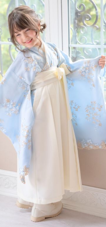 花刺繍チュールレース 袴一体型着物ワンピース コーデ HAKAST28