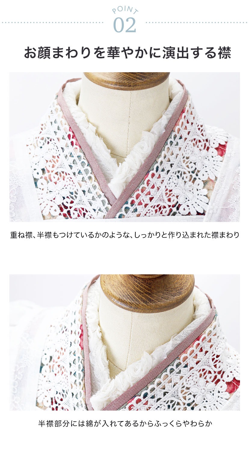 後ろファスナーで着る！ アンティークエプロンワンピース 3才 女の子 七五三 被布 ポイント2