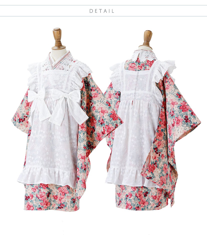 後ろファスナーで着る！ アンティークエプロンワンピース 3才 女の子 七五三 被布 フロント バック