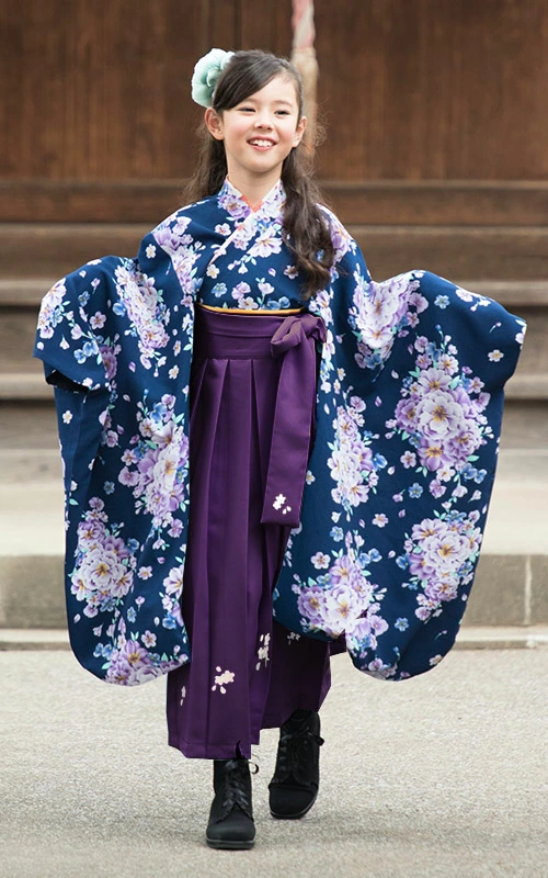 キャサリンコテージ 袴 150サイズ 黒×薄紫 卒業式 おうちで着付けができるかんたん袴セット