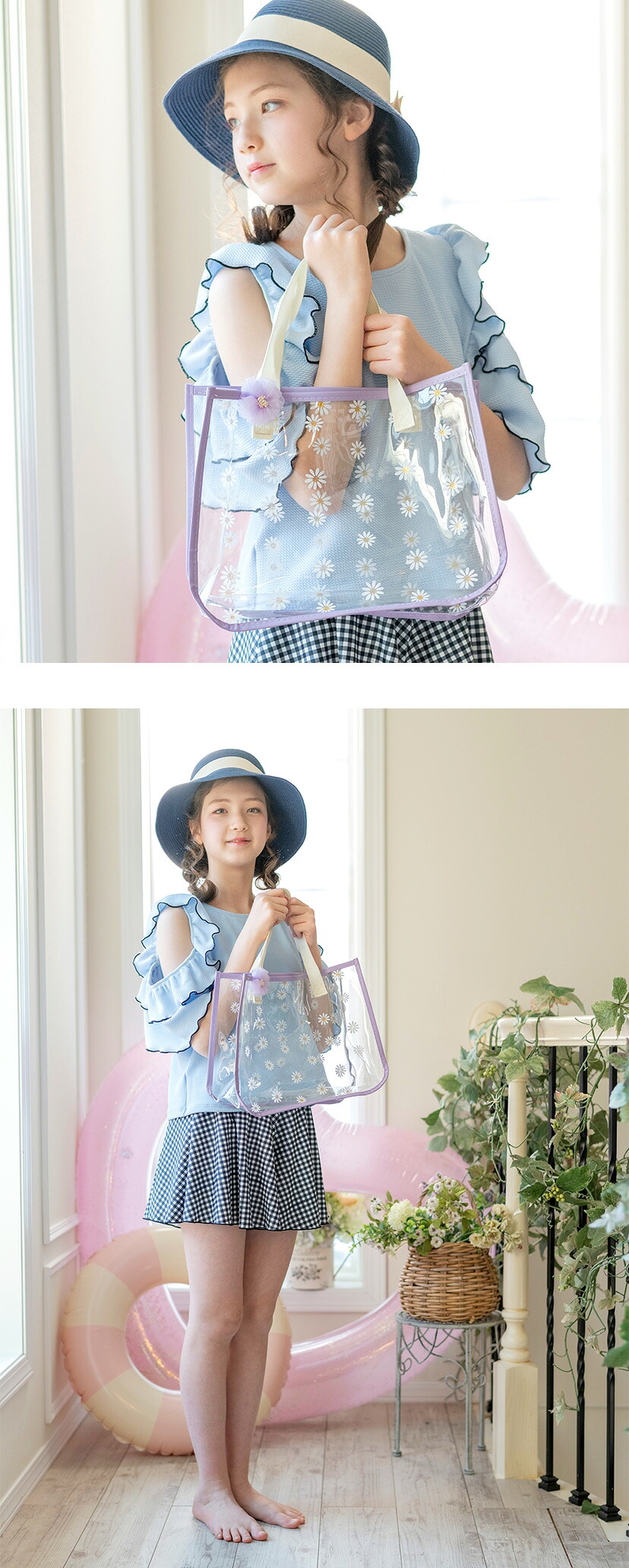 かわいい花柄のビーチバッグ モデル画像5