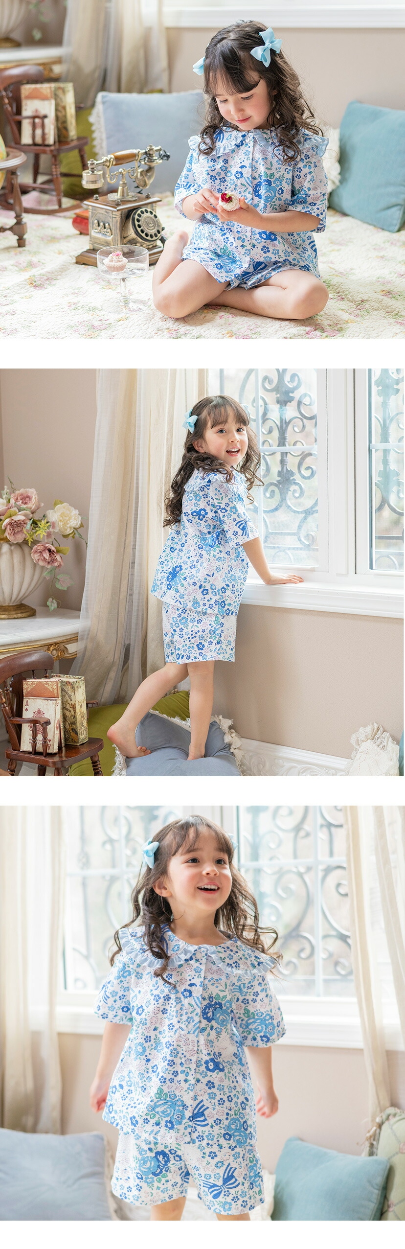 ねこ柄フリル丸襟ルームウェアセット モデル画像2