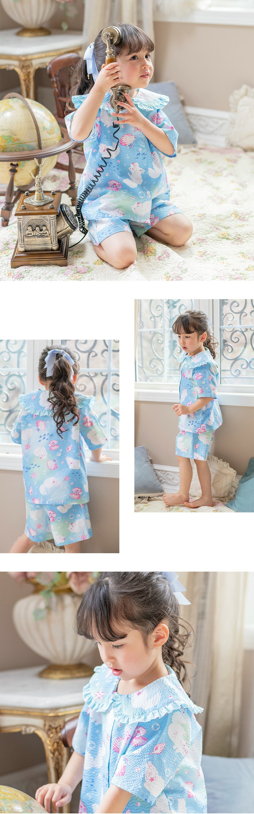 ねこ柄フリル丸襟ルームウェアセット モデル画像4