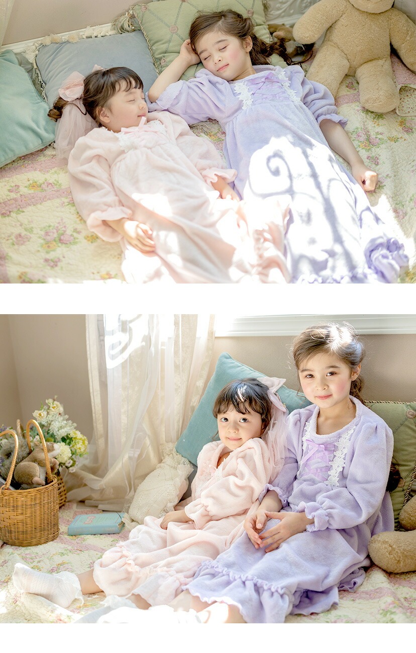 ふわふわフリースフラワーレース＆クロスリボンネグリジェ モデル画像1