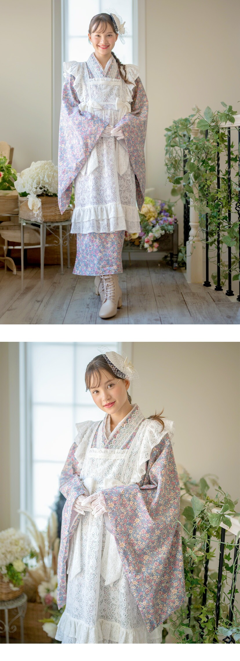 後ろファスナーで着る！ エプロン着物ワンピース  女の子 レディース モデル画像1