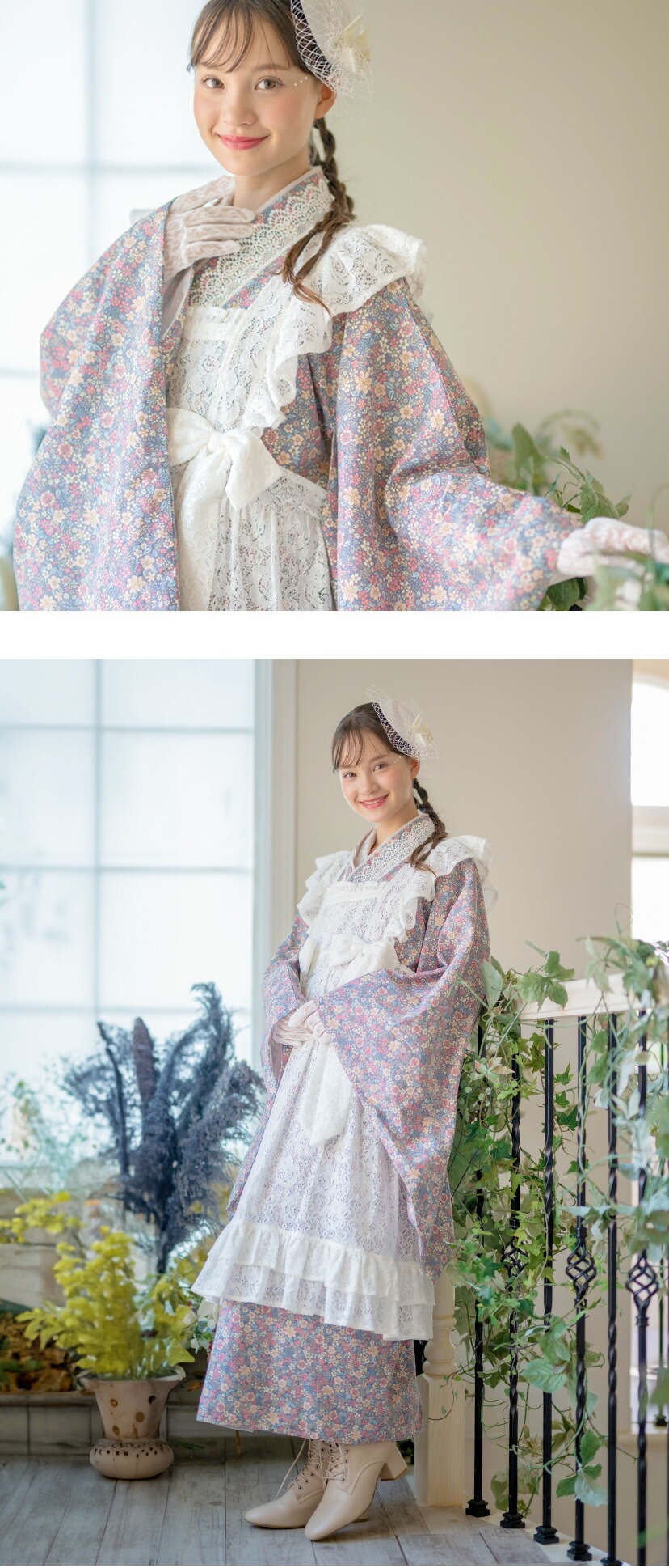 後ろファスナーで着る！ エプロン着物ワンピース  女の子 レディース モデル画像2
