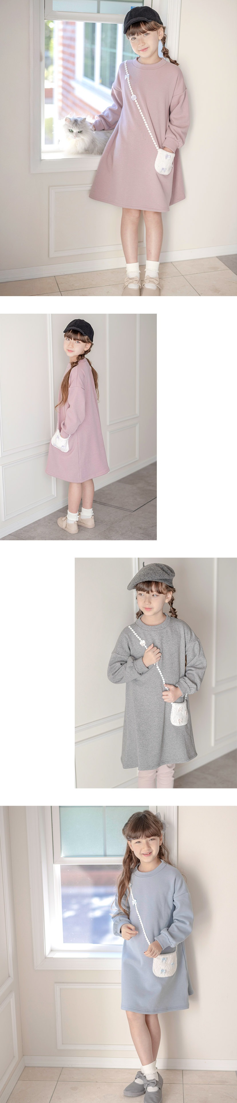 長袖ポシェットトレーナーワンピース女の子キッズカジュアルワンピース