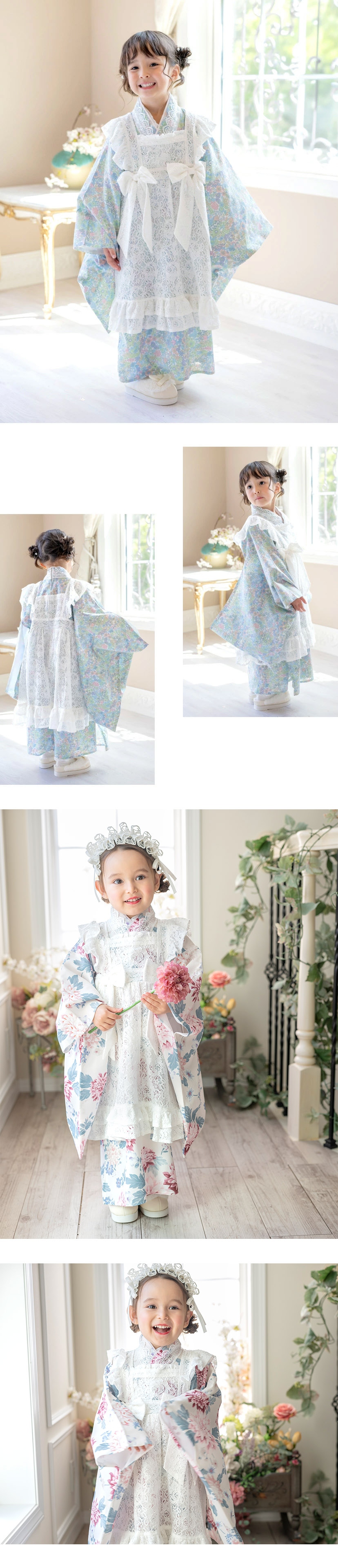 後ろファスナーで着る！ エプロン着物ワンピース  女の子 七五三 モデル画像1