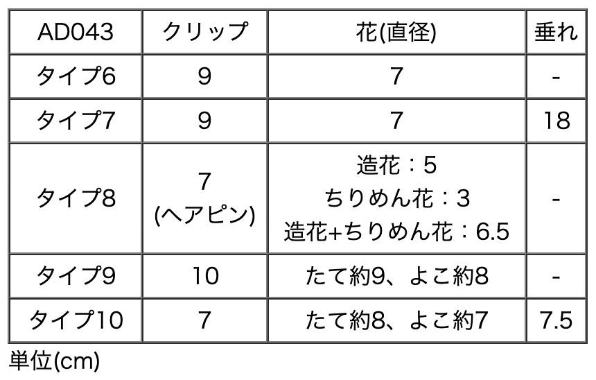 サイズ表