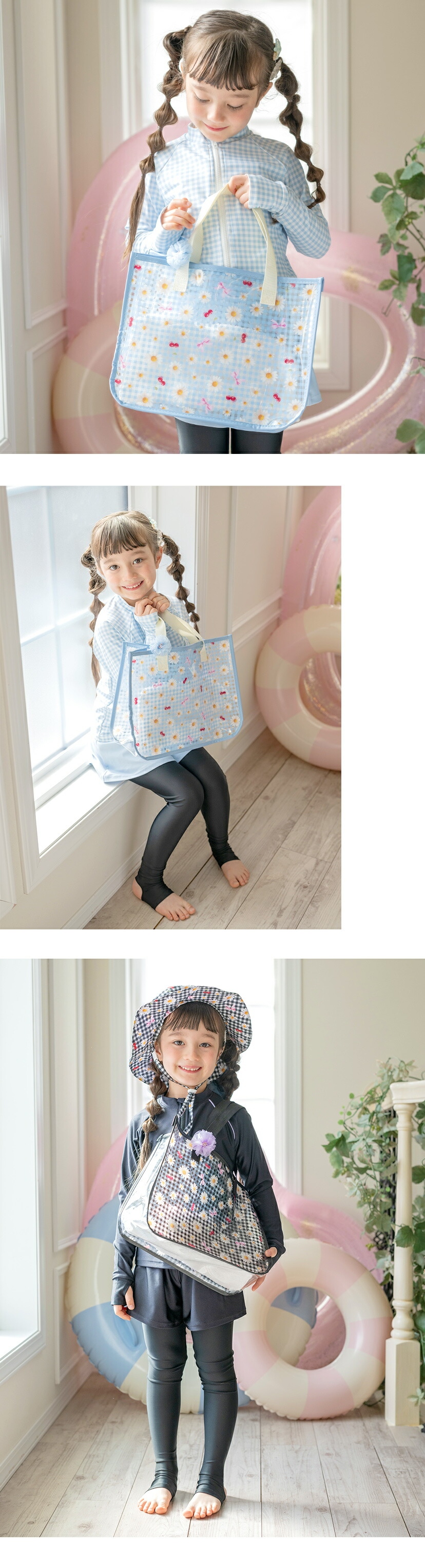 かわいい花柄のビーチバッグ モデル画像2