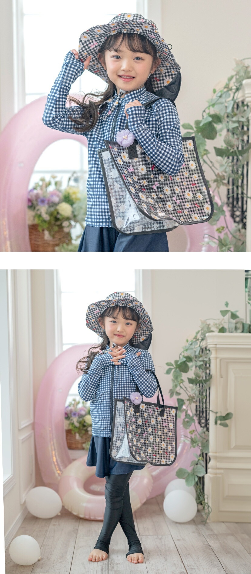 かわいい花柄のビーチバッグ モデル画像3