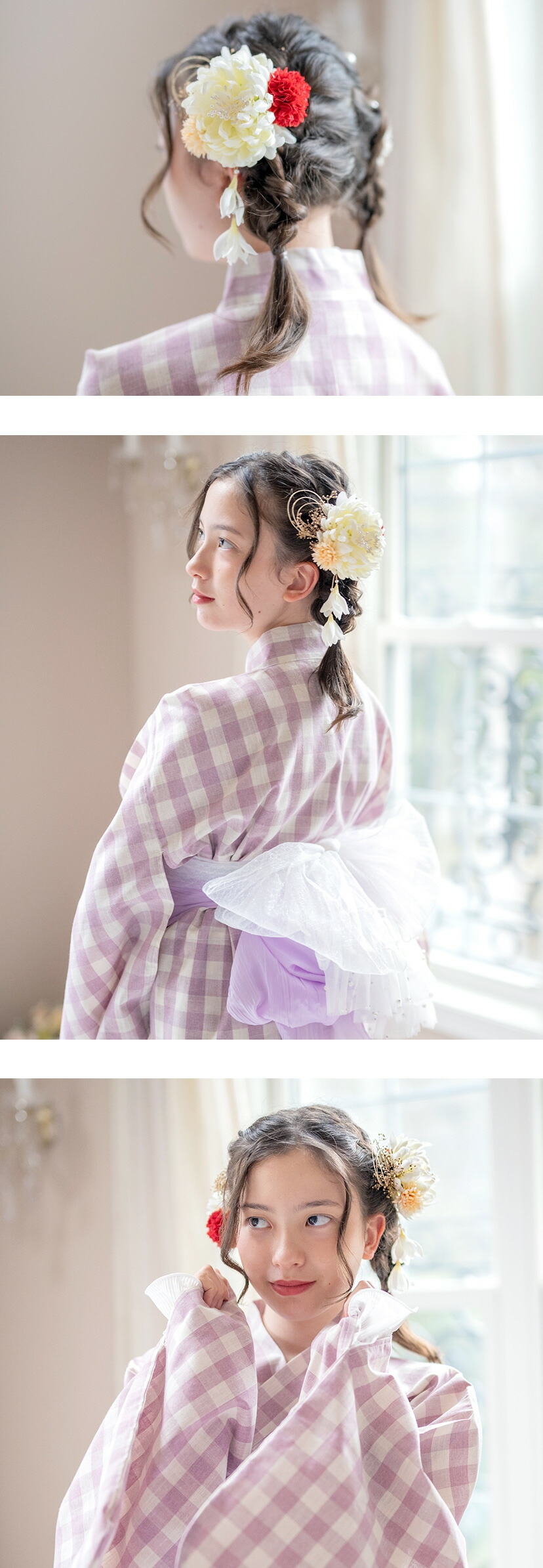 花びらパールチェーン和装髪飾り モデル画像1