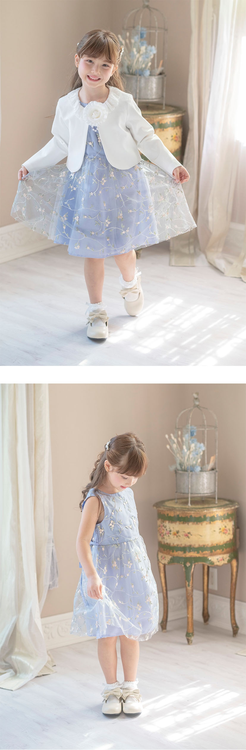 入学式女の子スーツ 刺繍チュールワンピース＆ポンチボレロ アンサンブル 女の子服 モデル写真