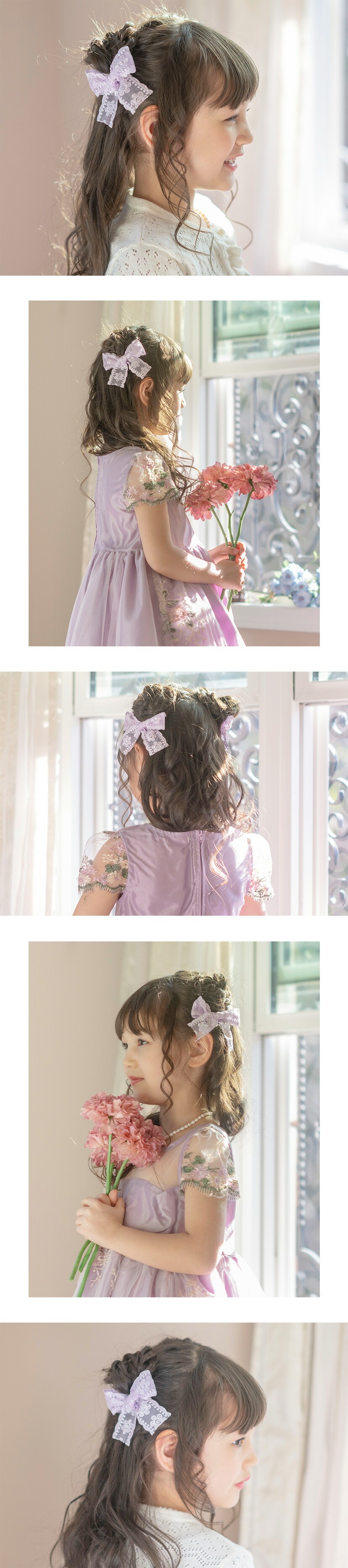 レースリボンヘアクリップ2個セットアクセサリーヘアアクセサリーキッズ