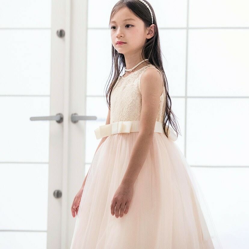 送料無料【目玉セール】子供ドレス デコルテシースルーロング レース