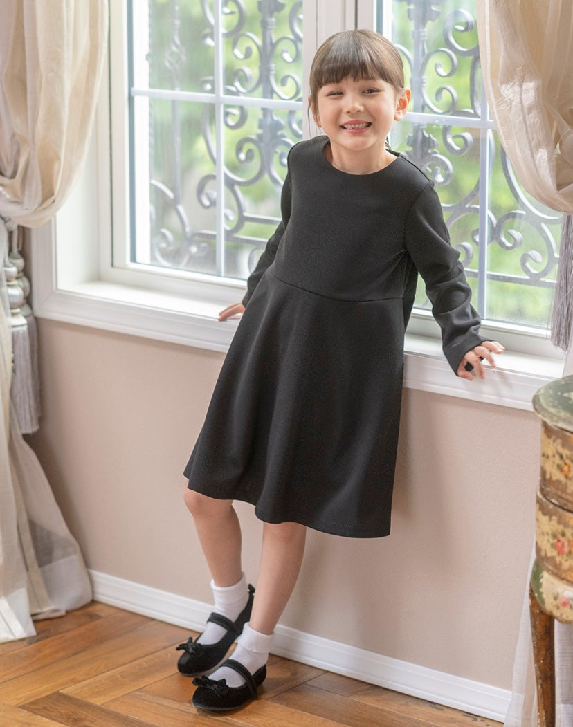 黒ワンピース女の子着心地ゆったりのベーシックな半袖・長袖フレアワンピース【セール】フォーマル女の子冠婚葬祭にも最適伸縮性あり入園式入学式卒業式TAKキッズキャサリンコテージ小学生f-op