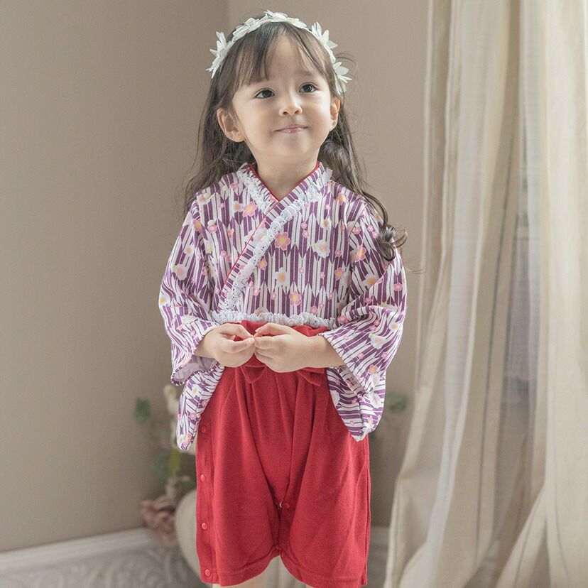 送料無料【超目玉クリアランスセール】 赤ちゃん 袴ロンパース 女の子