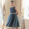 発表会ドレスキッズ結婚式ウエストビジューのデコルテ透かしレースドレス[110120130140150160cmネイビー紺レッド赤ベージュ]子供ドレスパールフラワーガールプリンセスパーティーガールズ女の子