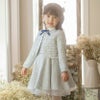 入学式女の子フォーマルスーツファンシーツイードブリリアントアンサンブル【ワンピース・ジャケット2点セット】[子供服入学式結婚式フォーマル七五三発表会スーツセット110120130cm白ブルー青水色グレーツイード]期間限定:MR