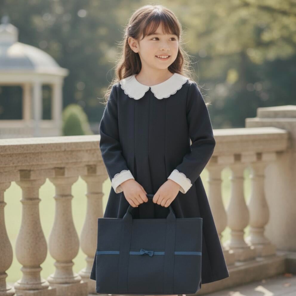 送料無料【目玉セール】卒業式入学式女の子ワンピース 白襟が清楚な