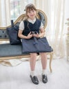 目玉レッスンバッグ送料無料シンプル清楚な濃紺上質絵本バッグスクール巾着ネイビーお受験面接キッズキャサリンコテージTAK
