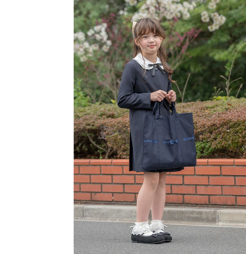 目玉レッスンバッグ送料無料シンプル清楚な濃紺上質絵本バッグスクール巾着ネイビーお受験面接キッズキャサリンコテージTAK