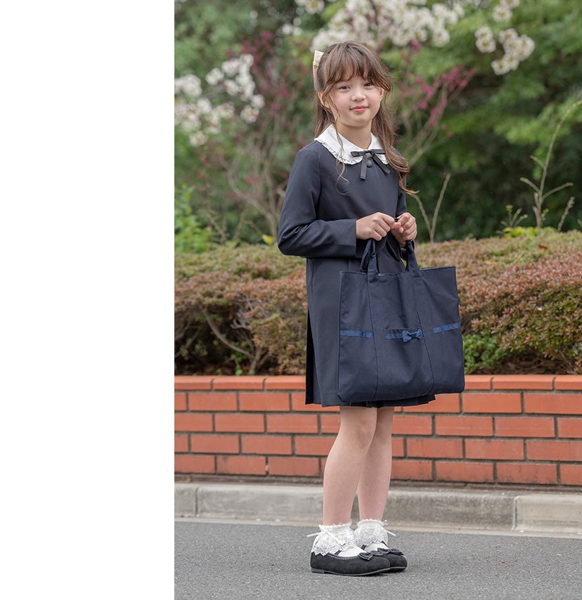 目玉レッスンバッグ送料無料シンプル清楚な濃紺上質絵本バッグスクール巾着ネイビーお受験面接キッズキャサリンコテージTAK