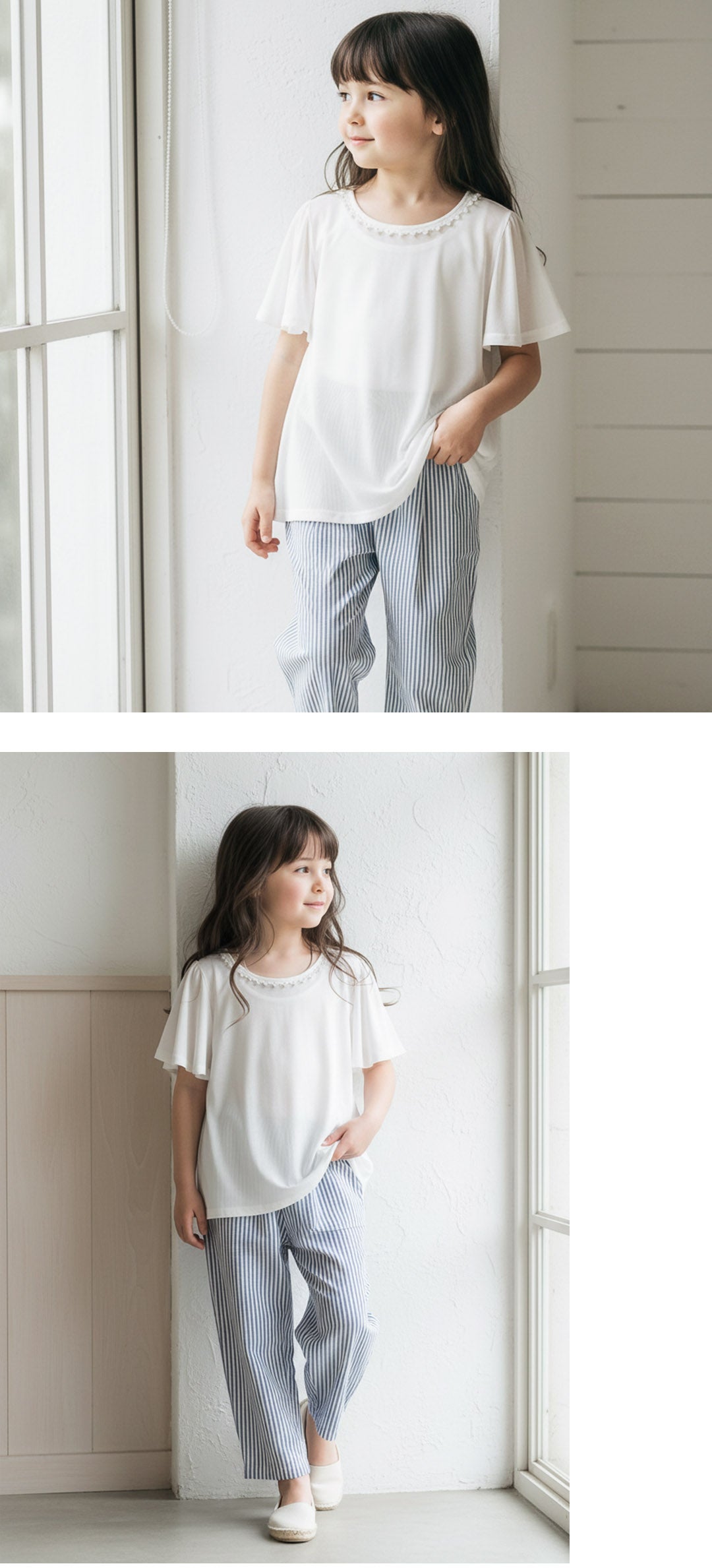 子供服キッズ女の子用トレンド半袖Tシャツタンクトップ[110120130140150cm夏白ホワイトブルー水色ピンクイエロー黄色ライラック紫袖コンシャス袖なしカットソーフリンジカジュアル楽天通販]キャサリンコテージ