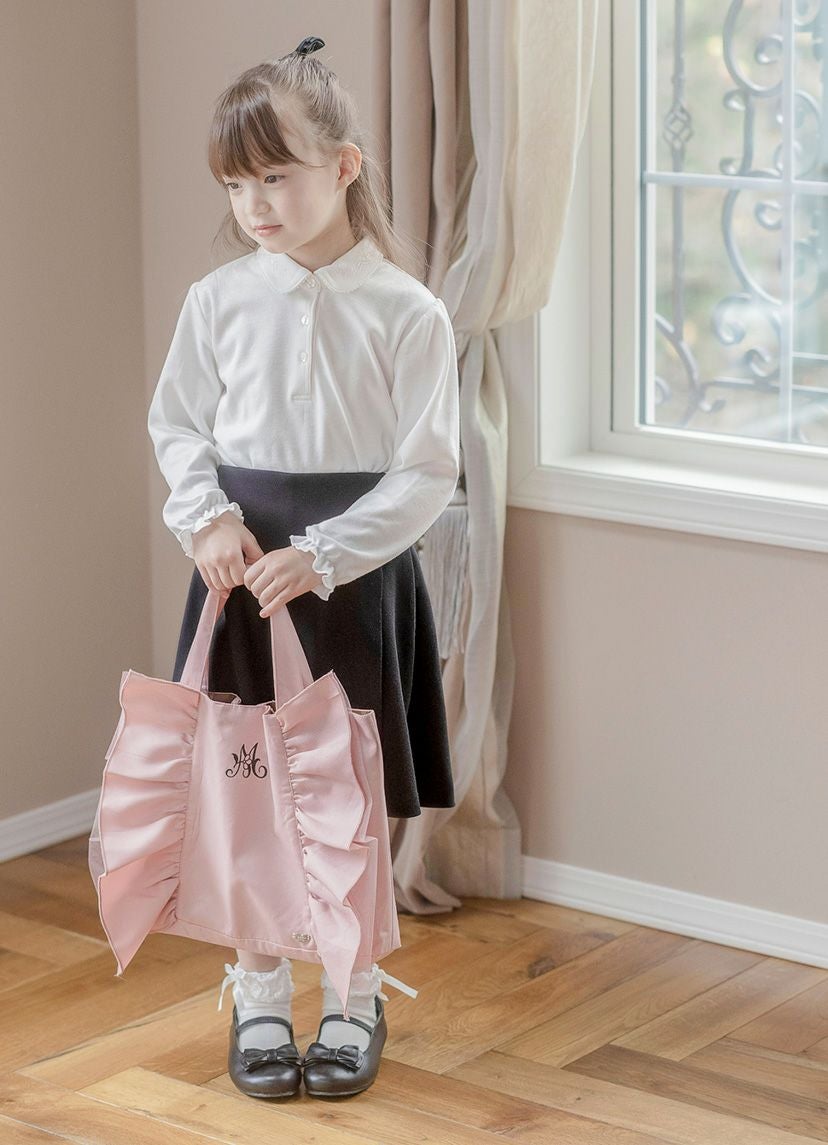 子供ブラウス白花形ボタンの丸襟カットソーブラウス[100110120130140cm]長袖半袖キッズリボン刺繍レースお受験入学式卒園式法事ブラックフォーマルフォーマル子供服