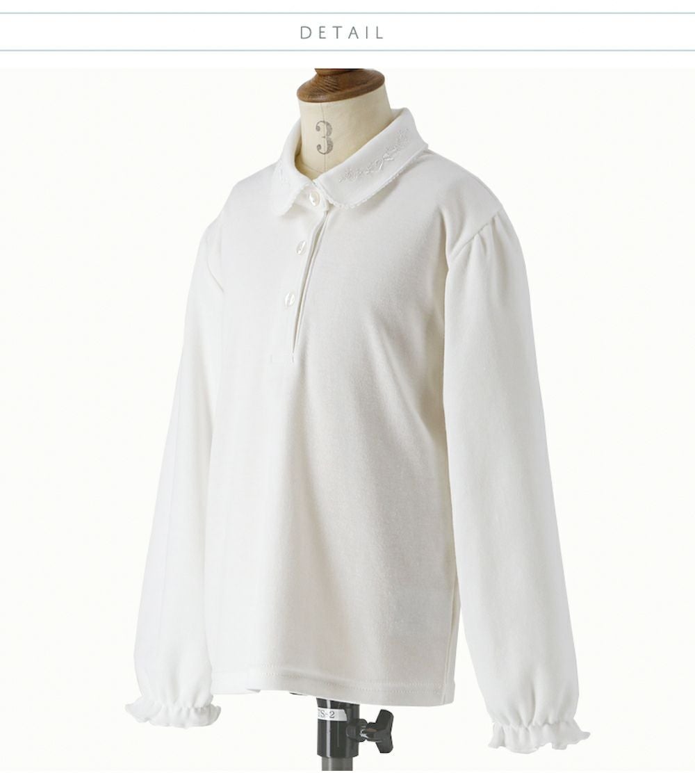 子供ブラウス白花形ボタンの丸襟カットソーブラウス[100110120130140cm]長袖半袖キッズリボン刺繍レースお受験入学式卒園式法事ブラックフォーマルフォーマル子供服