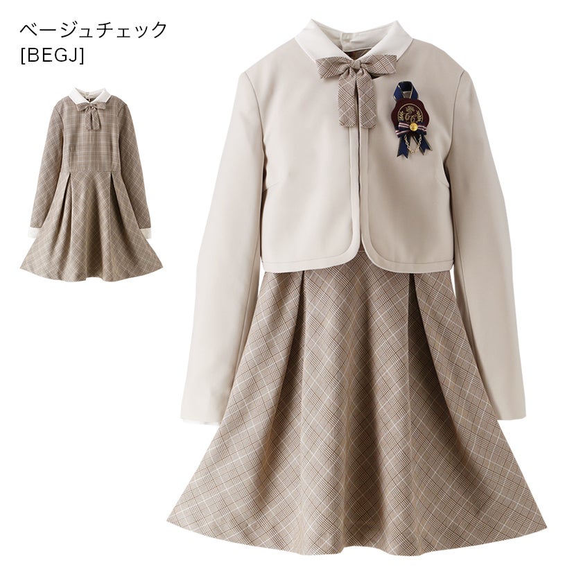 卒業式スーツ女の子卒服上品白襟ワンピース＆ノーカラーボレロ[140150160165cmグレーネイビー紺ストライプ]おしゃれ発表会結婚式大きいサイズ小学生女子ジュニアフォーマル