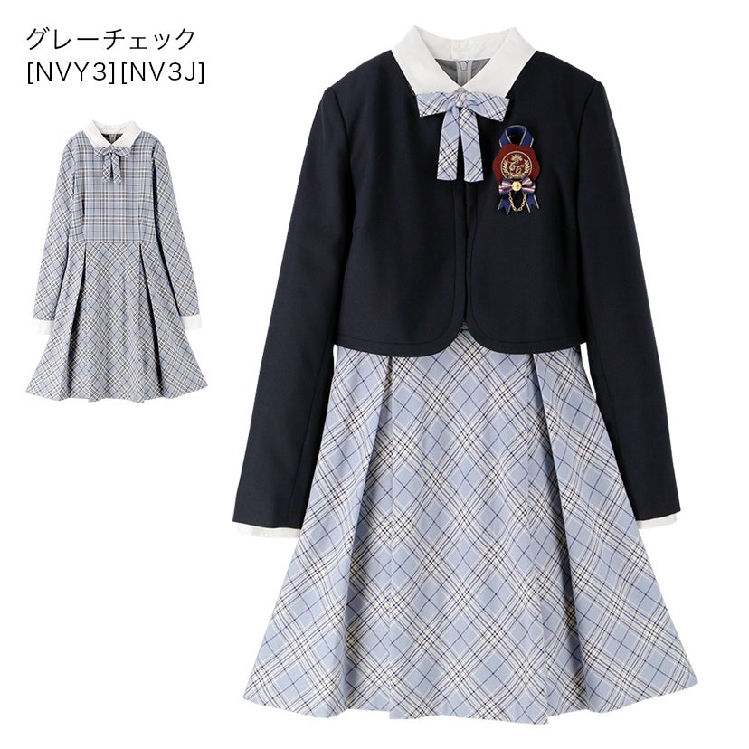 卒業式スーツ女の子卒服上品白襟ワンピース＆ノーカラーボレロ[140150160165cmグレーネイビー紺ストライプ]おしゃれ発表会結婚式大きいサイズ小学生女子ジュニアフォーマル