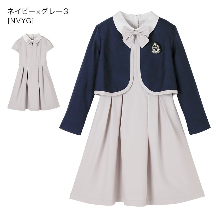 卒業式スーツ女の子卒服上品白襟ワンピース＆ノーカラーボレロ[140150160165cmグレーネイビー紺ストライプ]おしゃれ発表会結婚式大きいサイズ小学生女子ジュニアフォーマル