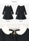 スーツ女の子入学式子供服制服長袖ブラウス付濃紺アンサンブル受験面接キッズフォーマルフォーマルスーツ4点セット[ジャンパースカート/ボレロ/ブラウス/リボン][110120130140150紺黒B体ゆったりサイズ