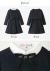 スーツ女の子入学式子供服制服長袖ブラウス付濃紺アンサンブル受験面接キッズフォーマルフォーマルスーツ4点セット[ジャンパースカート/ボレロ/ブラウス/リボン][110120130140150紺黒B体ゆったりサイズSSTS10[返品不可]