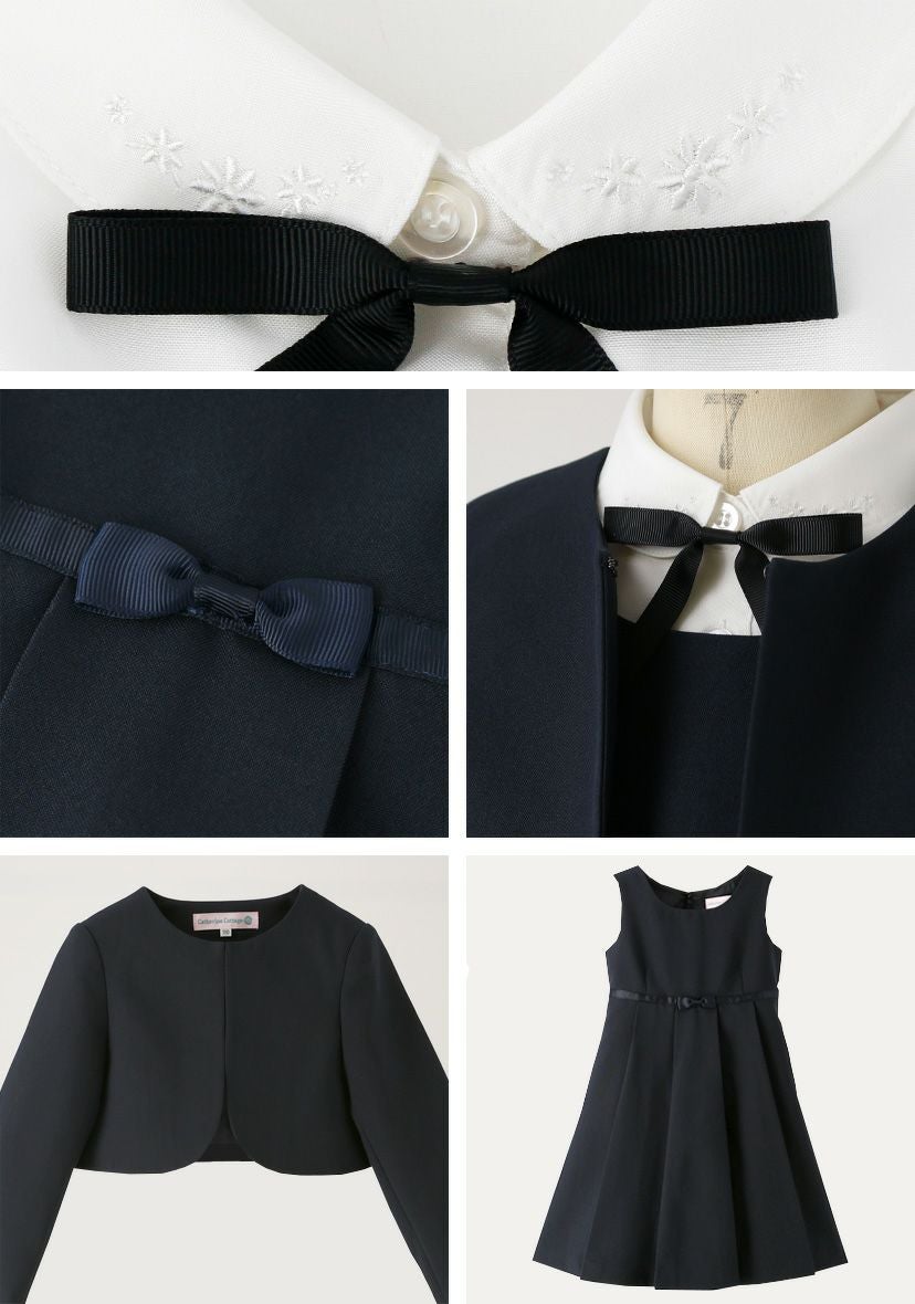 新品 ◆ キャサリンコテージ 濃紺アンサンブル 4点セット 受験　冠婚葬祭 送料無料【超目玉セール】正統派 長袖ブラウス付濃紺アンサンブル