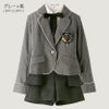 スーツ女の子女子高生パンツガールズぺプラムパンツスーツ5点セット卒業式入学式[ジャケット,パンツ,ブラウス,リボン,ブローチ,シャツ]女の子140150160165グレーフォーマル結婚式発表会子供スーツ