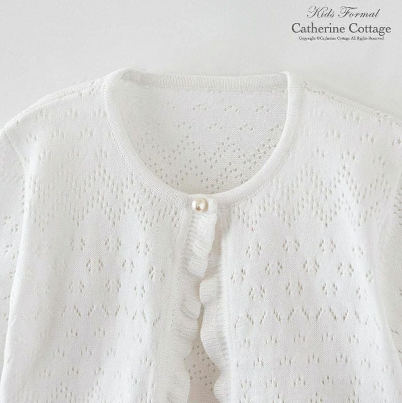子供ドレスに合わせたい！綿100%透かし柄コットンニットボレロ【送料無料】[子供服女の子キッズフォーマル110120130140150160cm白結婚式発表会入学式卒業式七五三正装羽織物綿100%]【キャサリンコテージ】