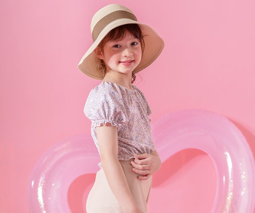 送料無料【目玉セール】リボン使いの麦わら帽子 帽子 女の子 子供服