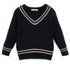 子供服ニット男女兼用ライン入りスクールセーター[男の子女の子Vネックセーター長袖120130140150160170cmネイビー紺フォーマルカジュアル]【キャサリンコテージ】