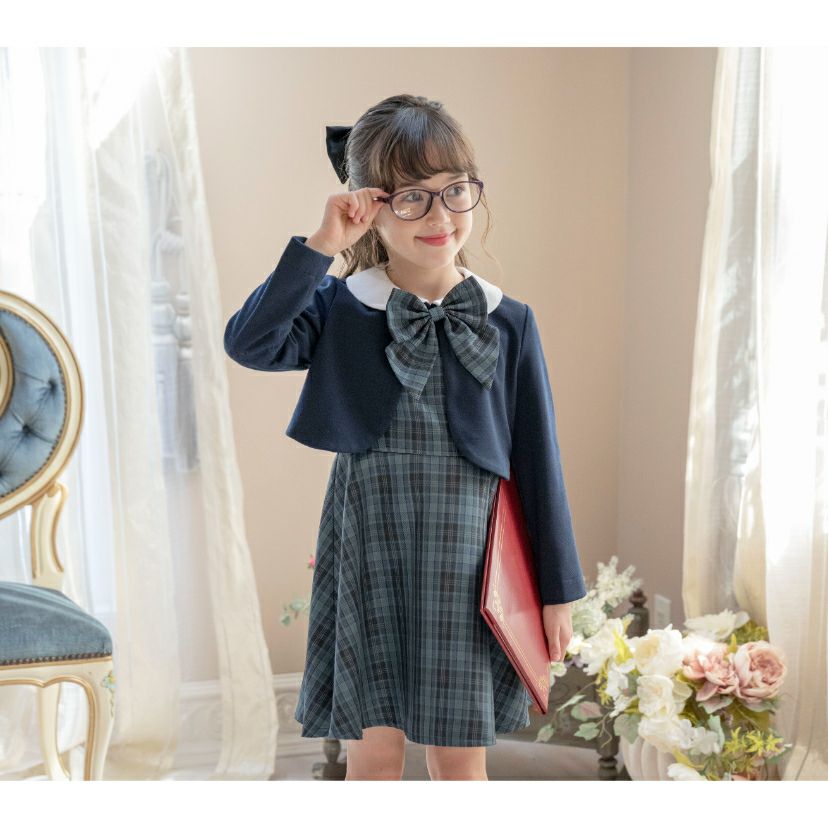 送料無料【入学準備セール超目玉】チェックジャンパースカート＆ボレロ