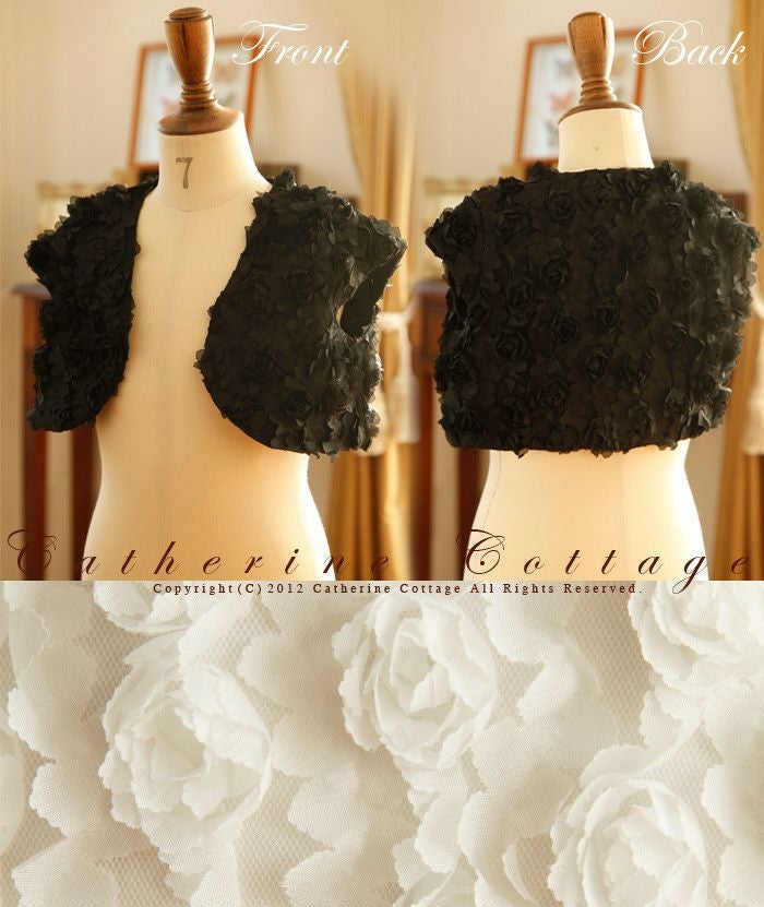 【送料無料】子どもドレスバラたくさん生地ボレロ子供フォーマルキッズジャケット子供服子供ドレス子供女の子発表会結婚式七五三フォーマル100110120130140150白黒【キャサリンコテージ】