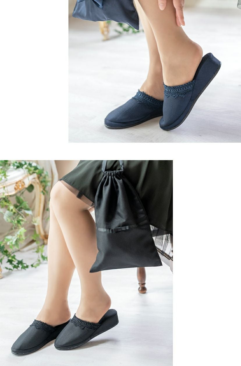 スリッパフォーマルヒールポーチ付きお受験スリッパ黒フォーマル学校葬儀面接ポーチ付き室内履きヒール付き入学式卒業式冠婚葬祭法事オフィスフリーサイズ大人携帯スリッパブラックフォーマルセレモニー[TS]10