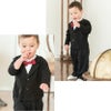 ベビー服蝶ネクタイ付きフォーマルロンパース男の子ベビー[708090cm1才2才半袖長袖ブラックネイビー黒紺グレンチェックカバーオール結婚式フォーマルコットン出産祝いギフト誕生日]送料無料