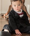 ベビー服蝶ネクタイ付きフォーマルロンパース男の子ベビー[708090cm1才2才半袖長袖ブラックネイビー黒紺グレンチェックカバーオール結婚式フォーマルコットン出産祝いギフト誕生日]送料無料