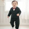 ベビー男の子スーツフォーマル蝶ネクタイ付きフォーマルロンパース男の子ベビー[708090cm1才2才半袖長袖ブラックネイビー黒紺グレンチェックカバーオール結婚式フォーマルコットン出産祝いギフト誕生日]