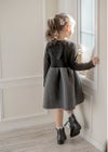女の子ワンピースシルエット自慢のお嬢様ワンピース長袖裏起毛[110120130140150cm黒ブラックグレー]秋冬子供服キッズジュニア冠婚葬祭発表会七五三フォーマルカジュアルTAK