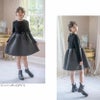 女の子ワンピースシルエット自慢のお嬢様ワンピース長袖裏起毛[110120130140150cm黒ブラックグレー]秋冬子供服キッズジュニア冠婚葬祭発表会七五三フォーマルカジュアルTAK