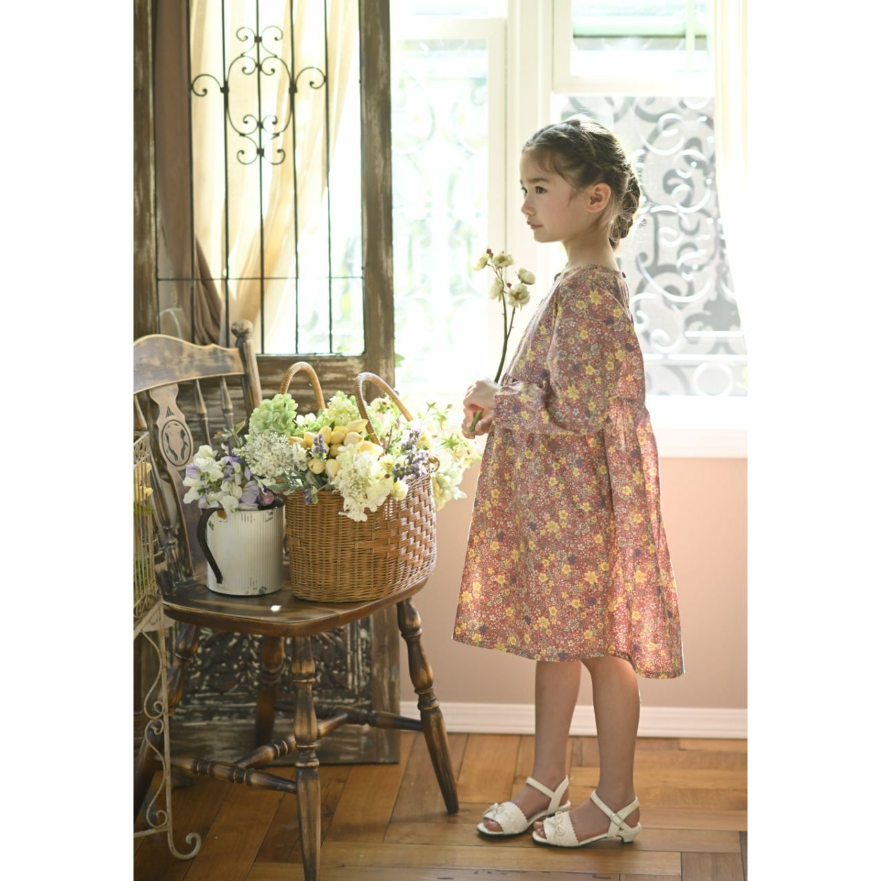 メール便送料無料】【メガセール】キッズ 長袖花柄ワンピース[110 120